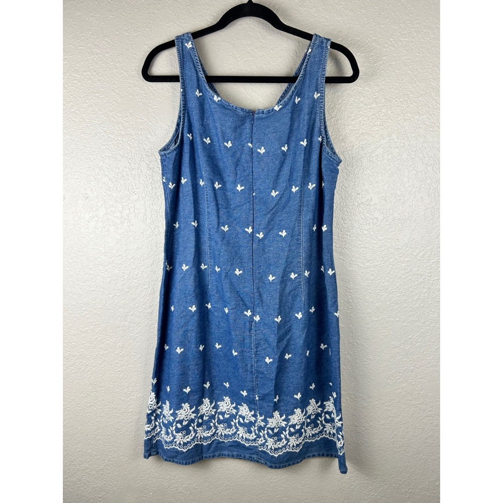 Y2K Vision Apparel Denim Embroidered Shift Dress Blue Size M/L Feminine Cottage - Picture 2 of 7